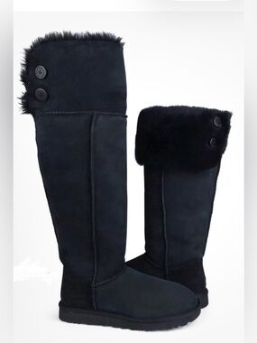 UGG Bailey Over The Knee Black Suede Boots Size 9